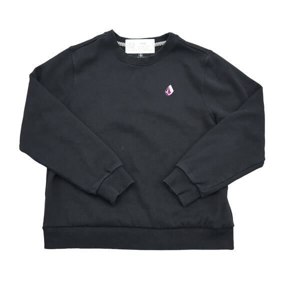 Volcom Sweater Boys L Black Crew Neck Long Sleeve Banded Cuffs Pullover Top - Picture 1 of 16